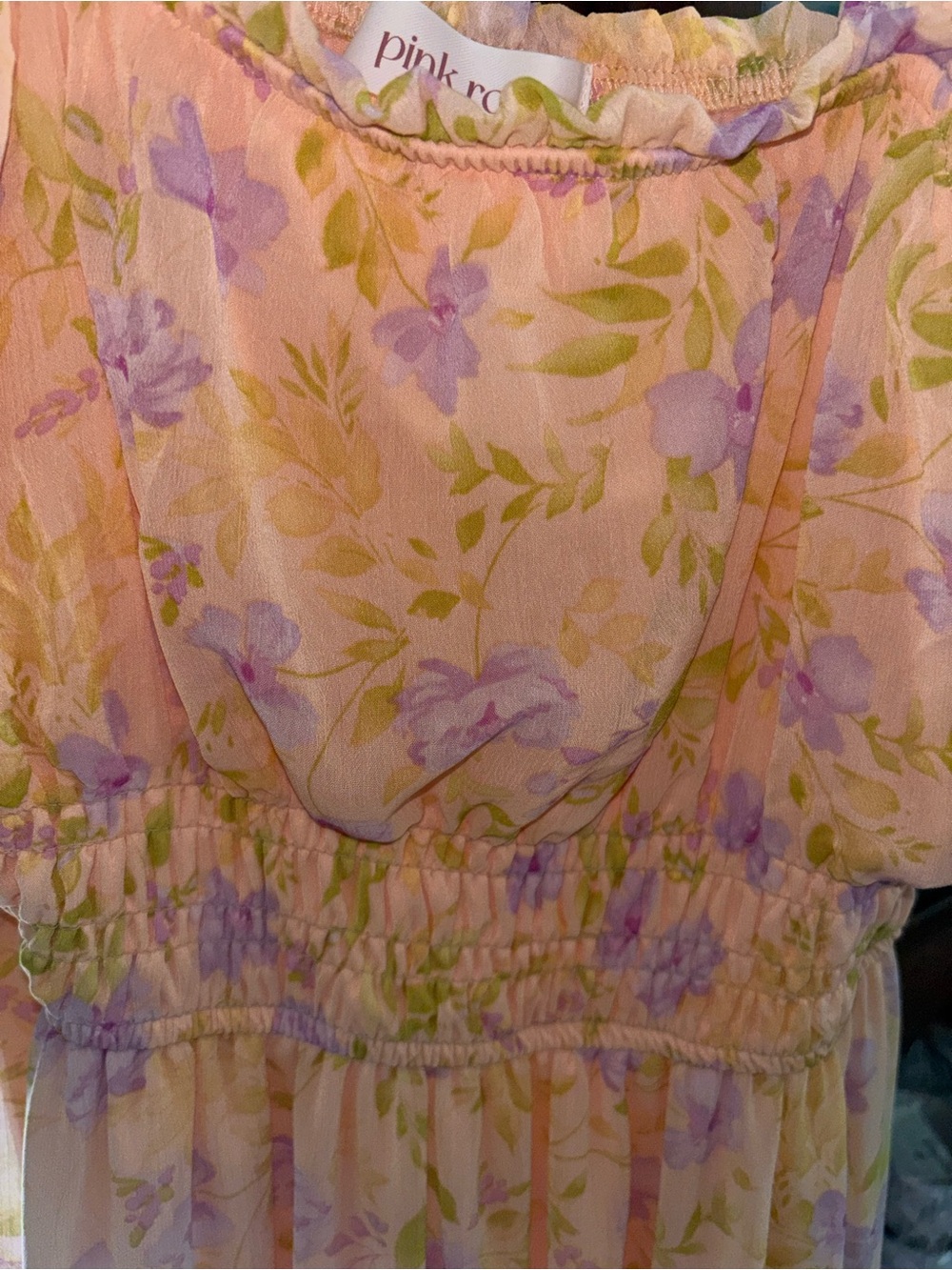 Pink Rose Pastel Yellow Floral Maxi Dress with Lavender Accents - Picture 6 of 7